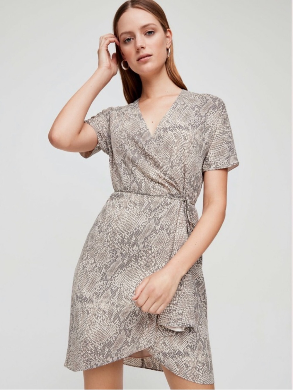 Babaton Wallace Snake Print Wrap Dress XS | Aritzia V-Neck Tie Waist Mini